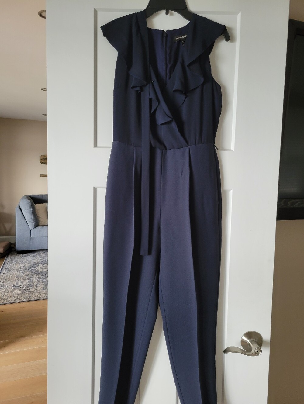 Banana Republic Navy Ruffle Sleeveless Jumpsuit